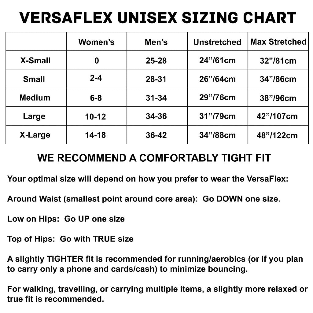 Sporteer Versaflex Travel and Money Belt Unisex Sizing Guide