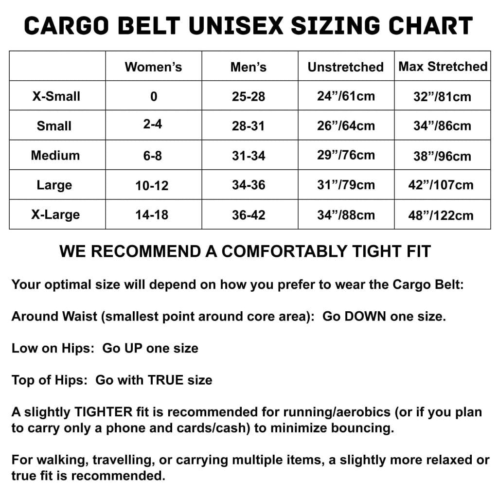 Sporteer Cargo Running Waist Band - Size Chart